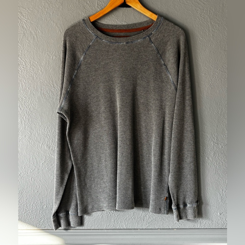 Nifty Genius Waffle Knit Long Sleeve Shirt XL Gray Blue Stitching